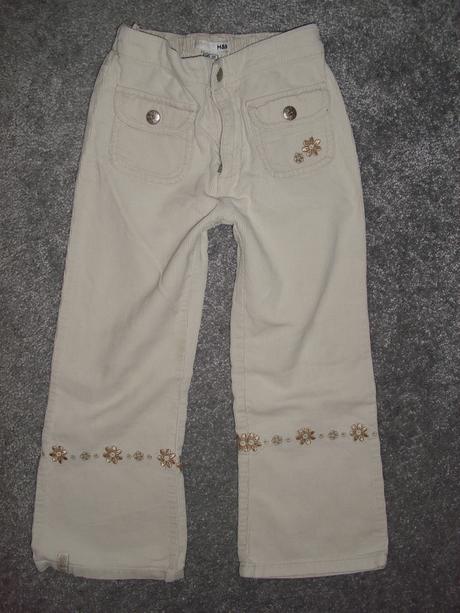 Kalhoty s výšivkami kytiček, h&m,110