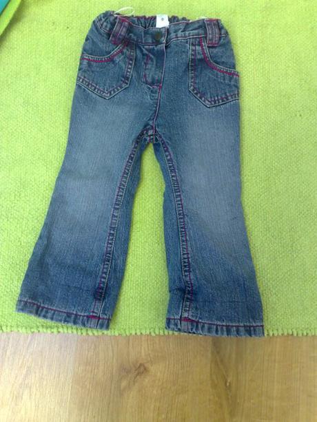 Zateplené riflíky s kytičkama, c&a,80