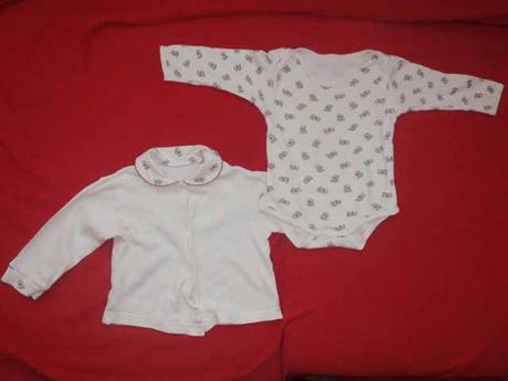 Smetanový komplet s medvídky, body+kabátek, 68